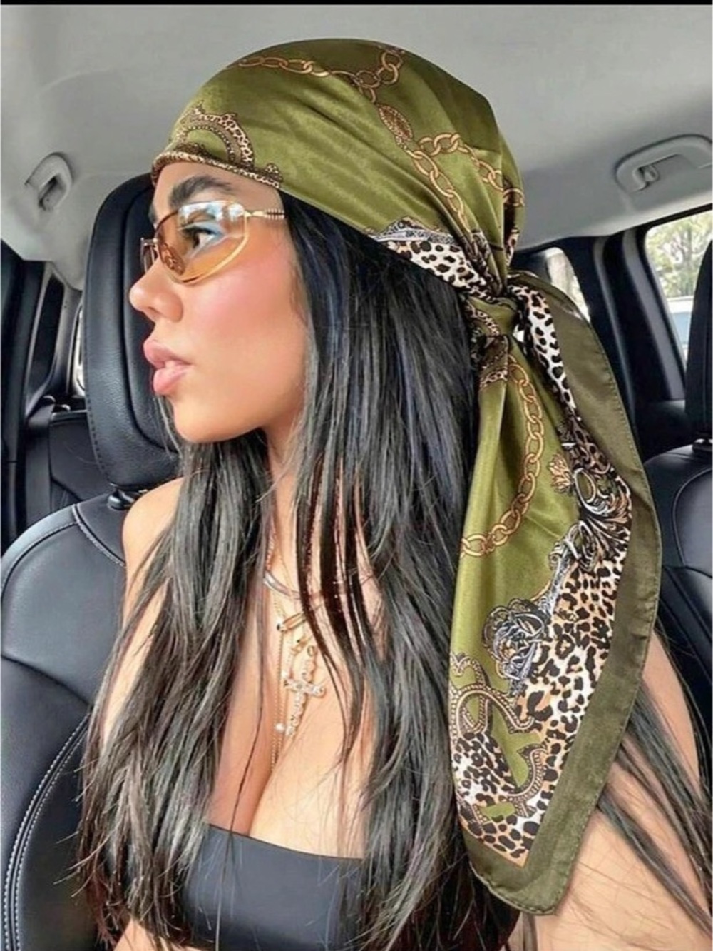 New Green & Black Printed Scarf Like New